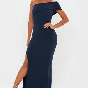 Navy Blue off the Shoulder Long Dress